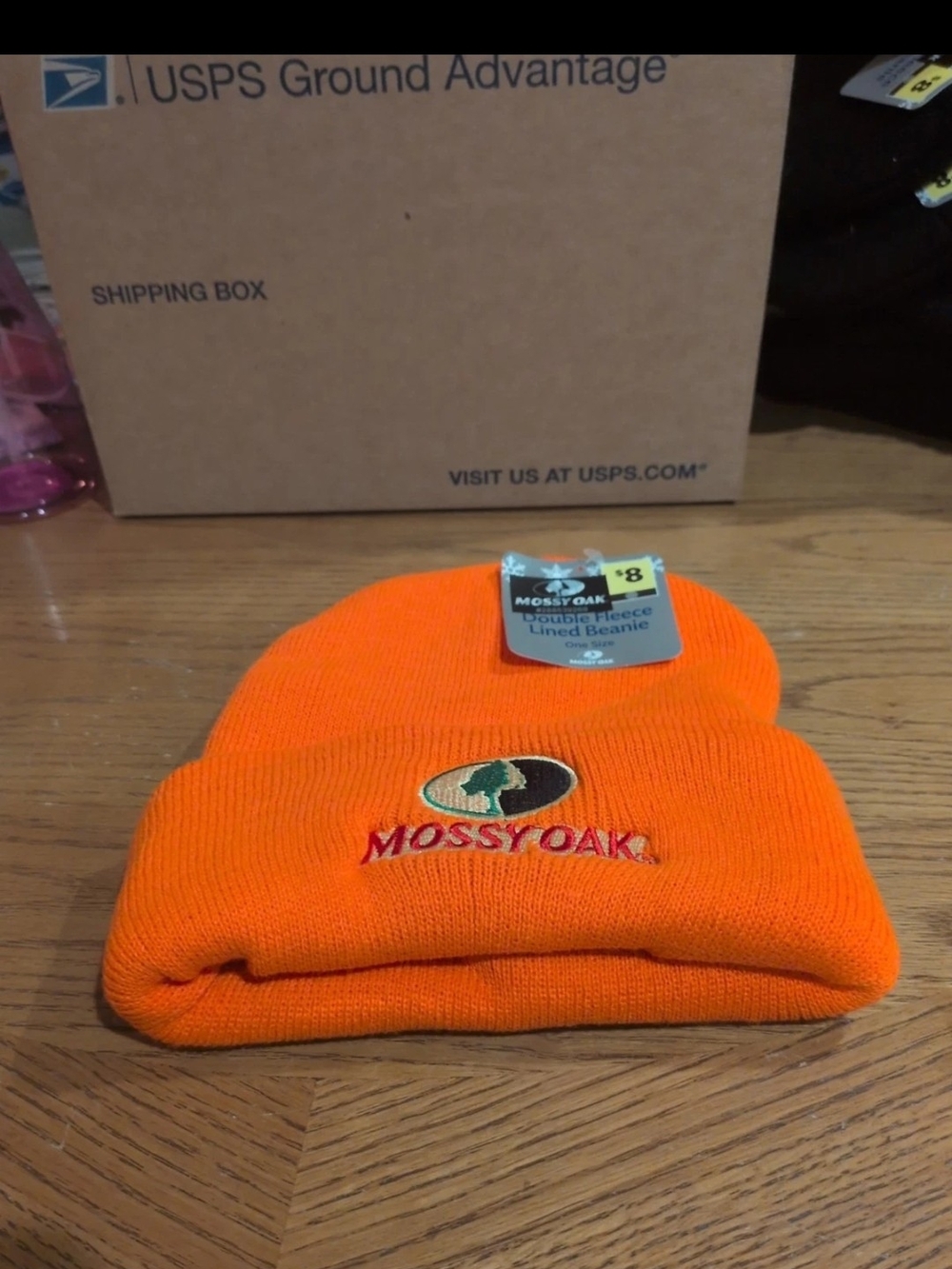 Mossy Oak Blaze Orange Knit Cuffed Beanie with Logo